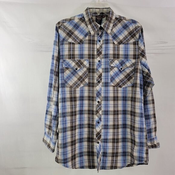 Sportier Men’s Western Wear Pearl Snap Button Down Plaid Shirt - Medium - Picture 14 of 14